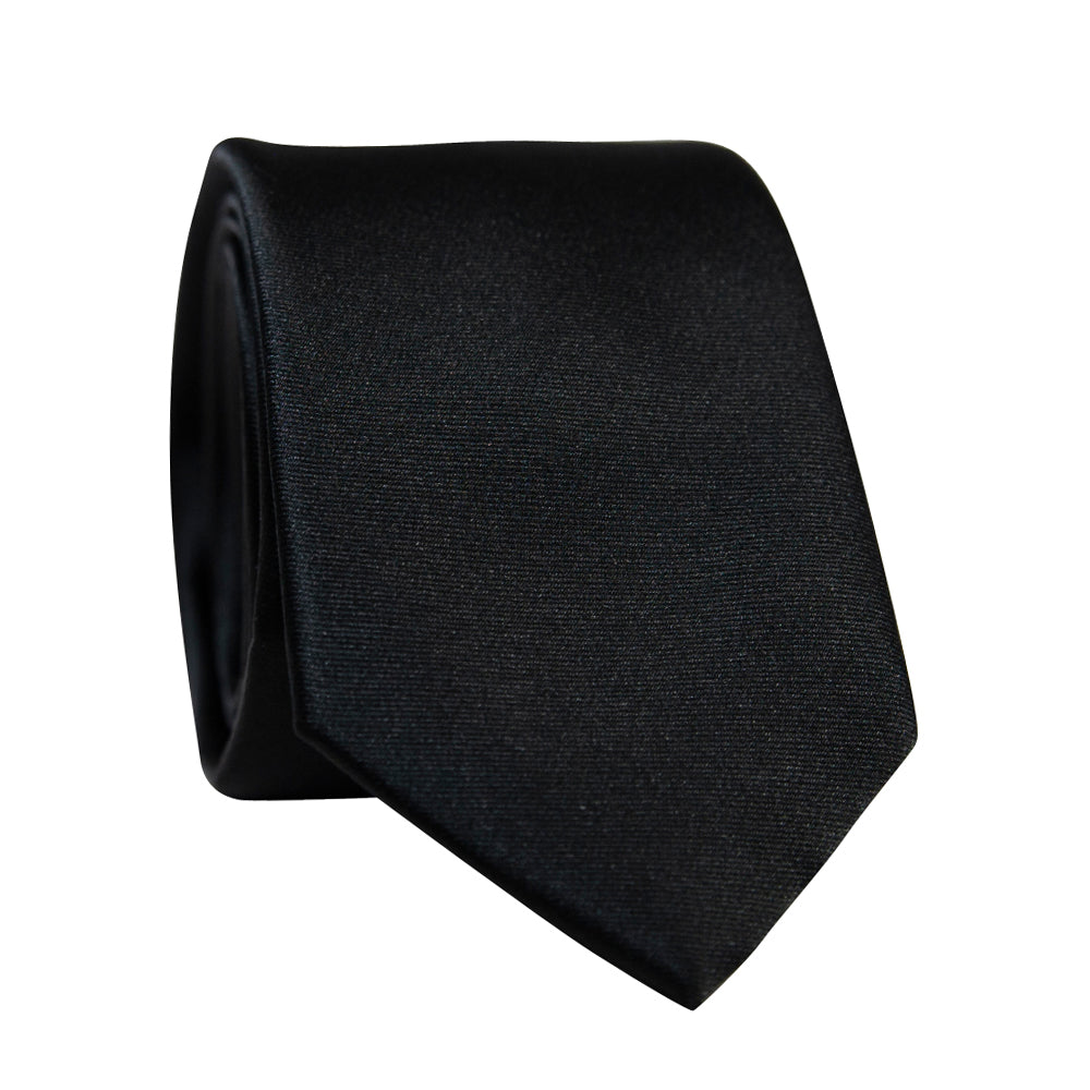 DAZI Black Solid Polyester Satin Tie