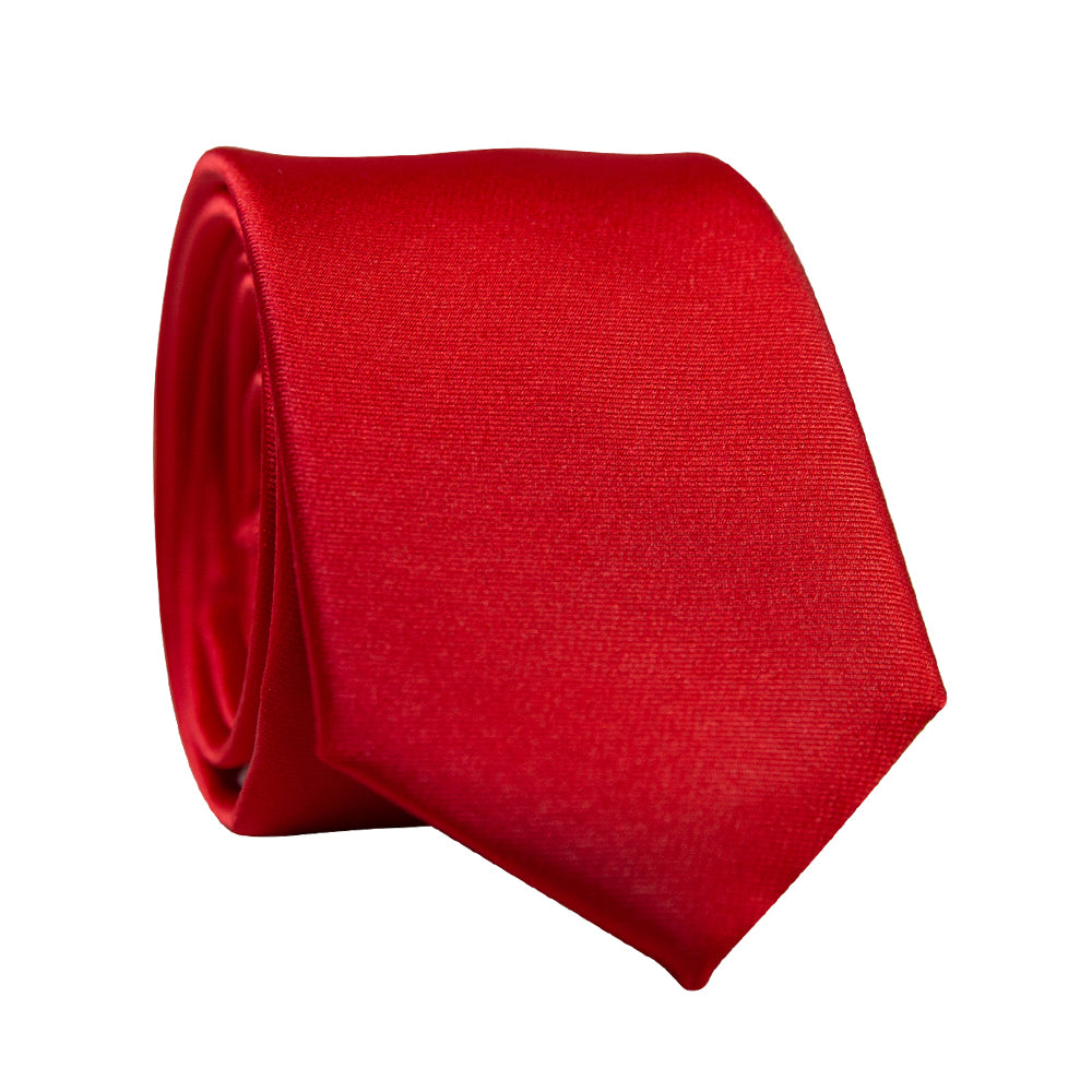 DAZI Bright Red Solid Polyester Satin Tie