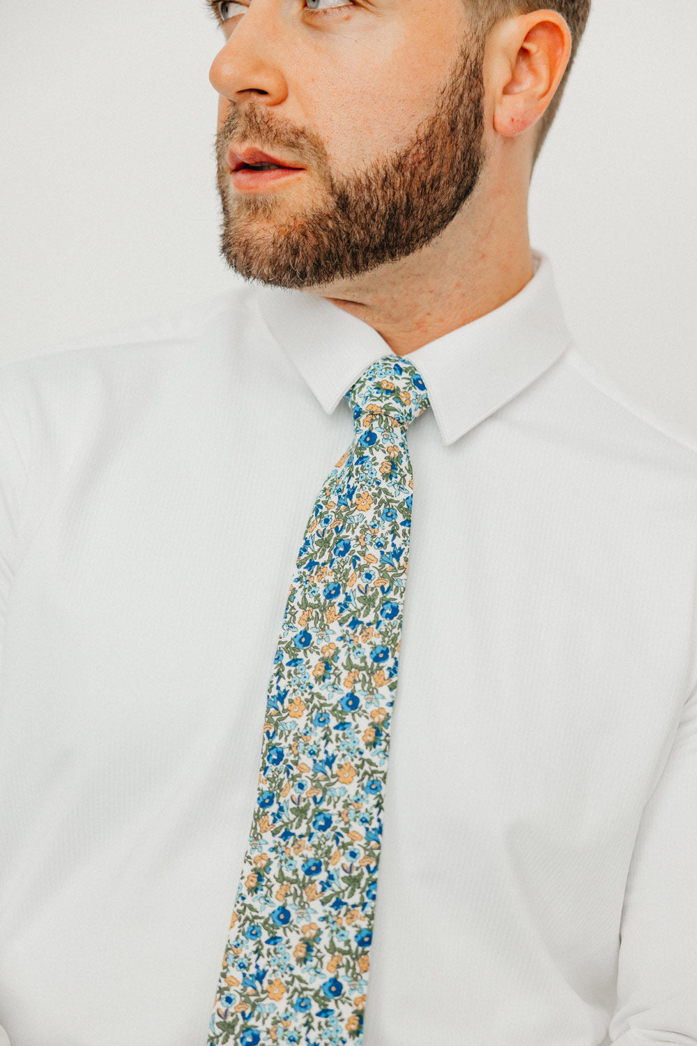 Alpine Blum tie worn with a white shirt.