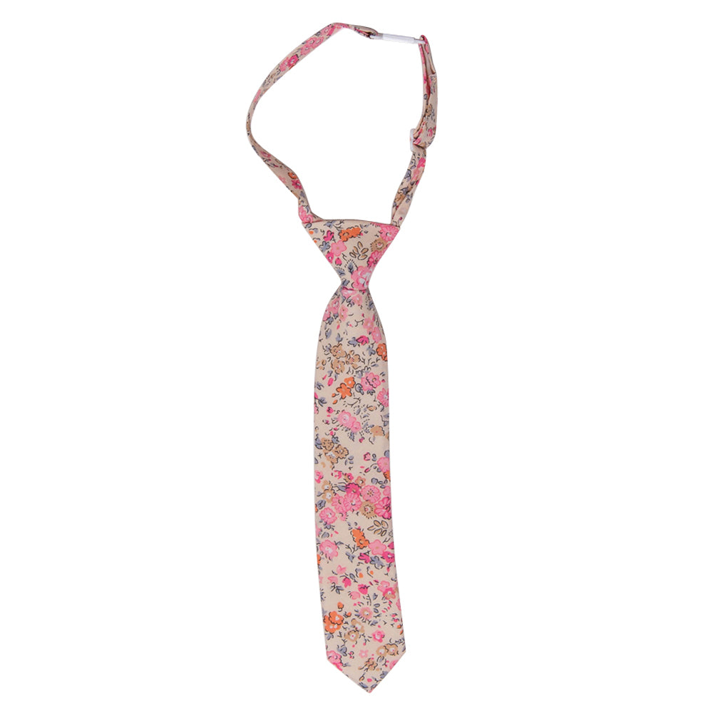 DAZI Pink Meadow Boy Tie. Pre-Tied Necktie on adjustable neck strap with clasp.