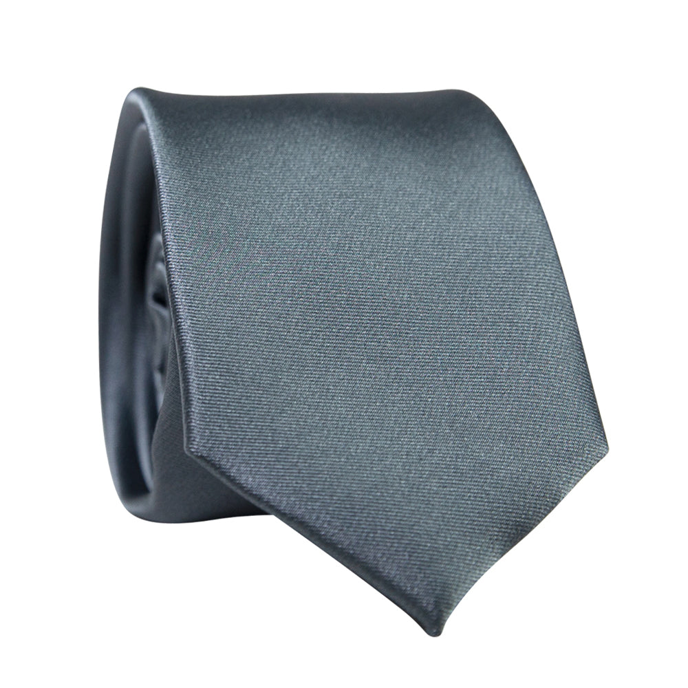 DAZI Gray Solid Polyester Satin Tie