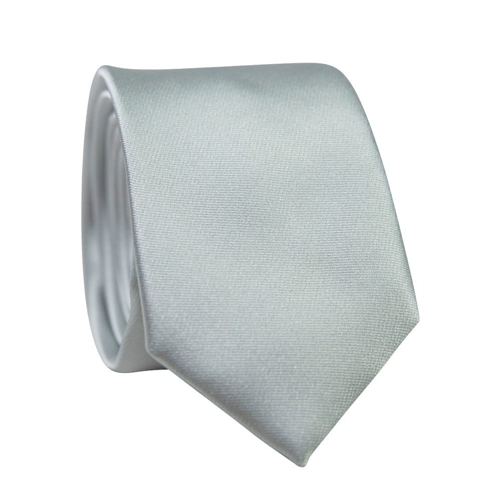 DAZI Silver Solid Polyester Satin Tie