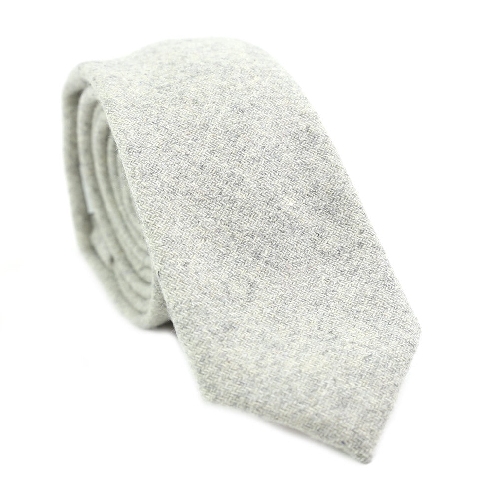 Onyx Skinny Tie. Textured light gray wool fabric.