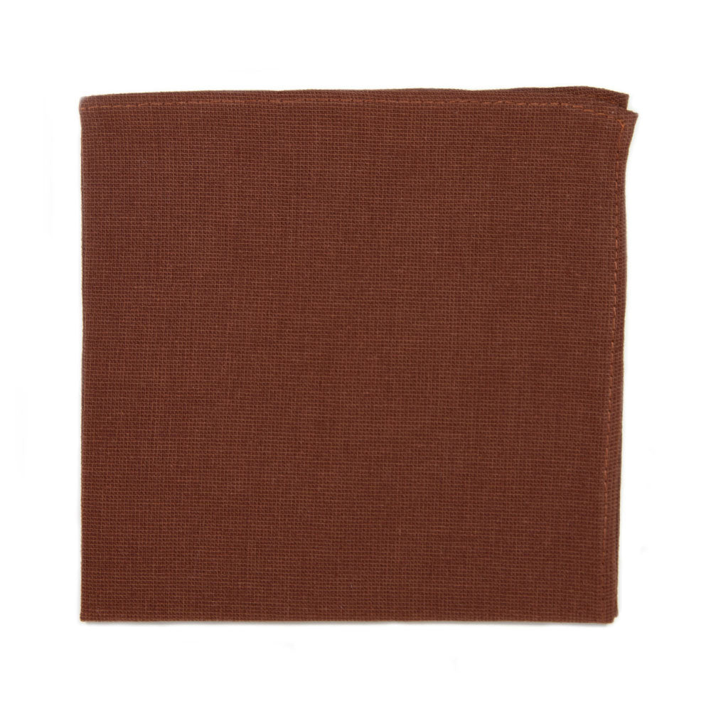 Rust Pocket Square. Solid burnt red/orange textured fabric.