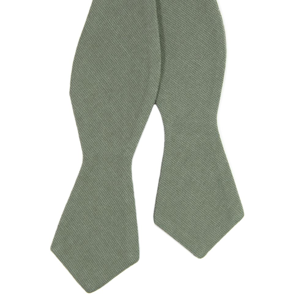Sage Self Tie Bow Tie. Solid sage green textured fabric.