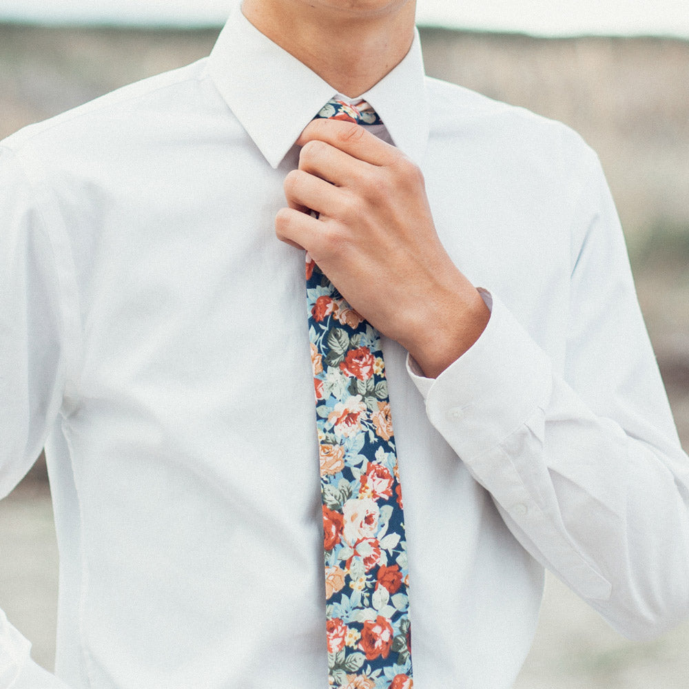 Mardi tie worn with a white shirt.