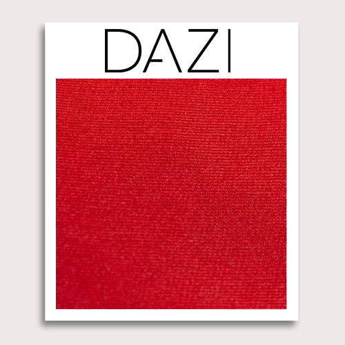 Solid Bright Red Satin Fabric Swatch Sample. 3" x 4" fabric sample on cardstock.