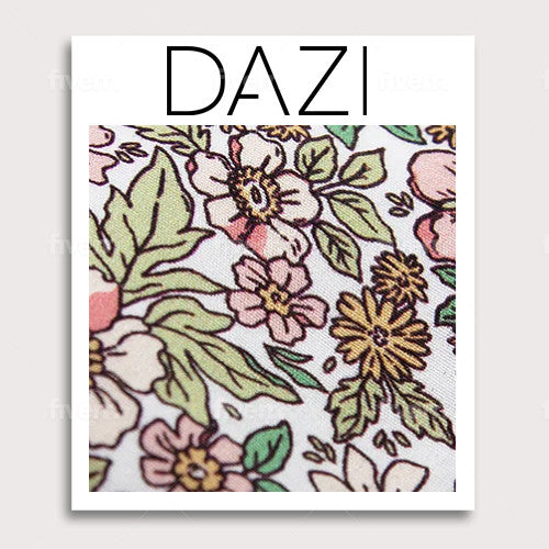 Carnation Fabric Swatch Sample. 3" x 4" fabric sample on cardstock. White background with a mix of pink and yellow flowers and green leaves.