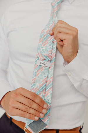 Aztec 3" Wide Standard Tie worn with a white shirt, brown belt and black suit pants.