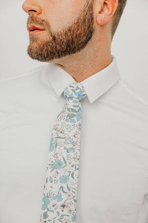 Baltic tie worn with a white shirt.