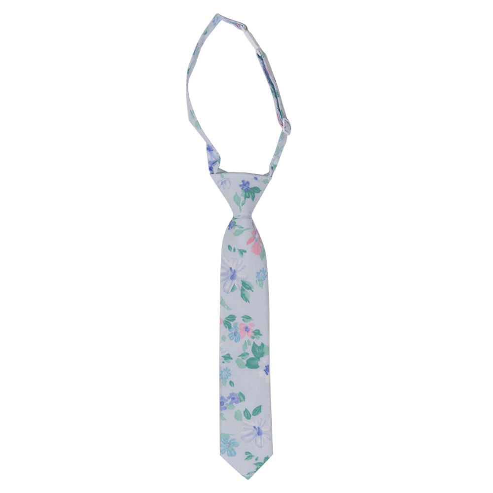 DAZI Blue Freesia Boy Tie. Pre-Tied Necktie on adjustable neck strap with clasp.