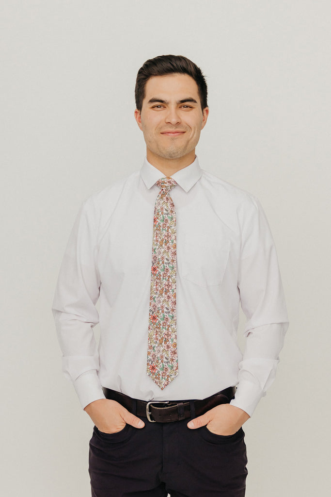 Carnation 3" Wide Standard Tie worn with a white shirt, black belt and black suit pants.