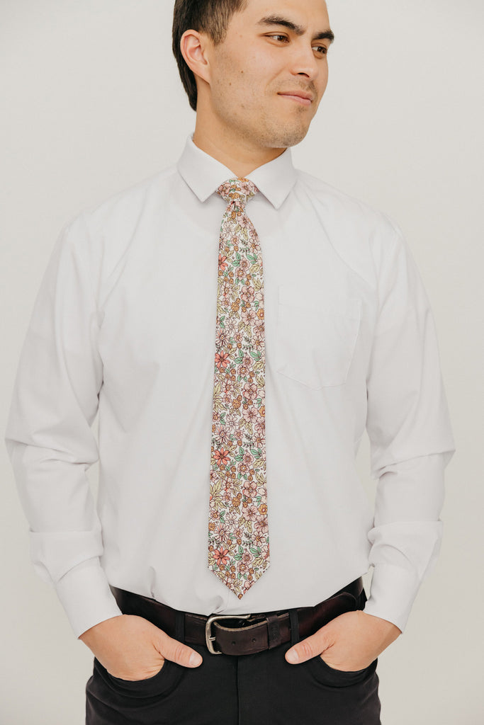 Carnation 3" Wide Standard Tie worn with a white shirt, black belt and black suit pants.