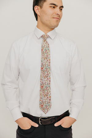 Carnation 3" Wide Standard Tie worn with a white shirt, black belt and black suit pants.