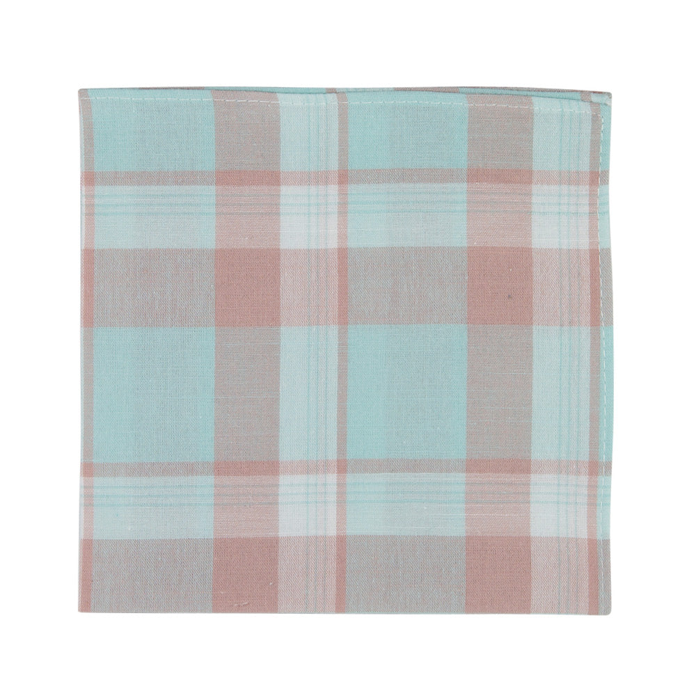 Cotton Candy Pocket Square. Plaid pattern with a mix of different pink and light blue colors.