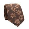 Dusky Floral Skinny Tie. Brown background with light brown sunflowers with green centers and subtle green leaves and stems.