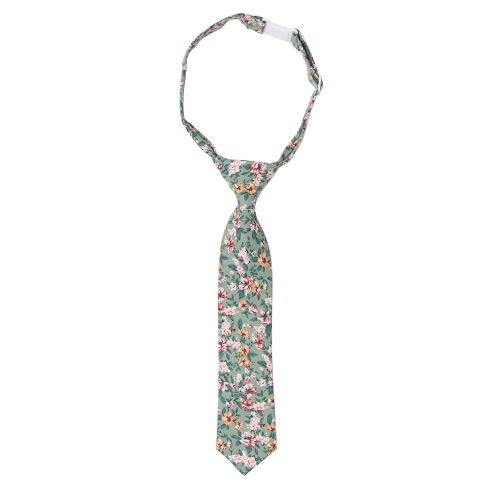 DAZI Faded Jade Boys Tie. Pre-Tied Necktie on adjustable neck strap with clasp.