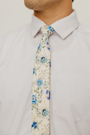 French Love 2.5" Wide Skinny Tie worn with a white shirt.