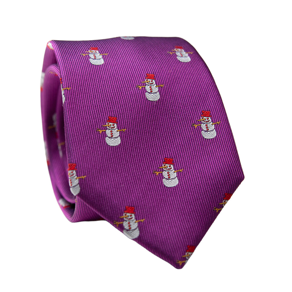 Purple tie with snowman pattern