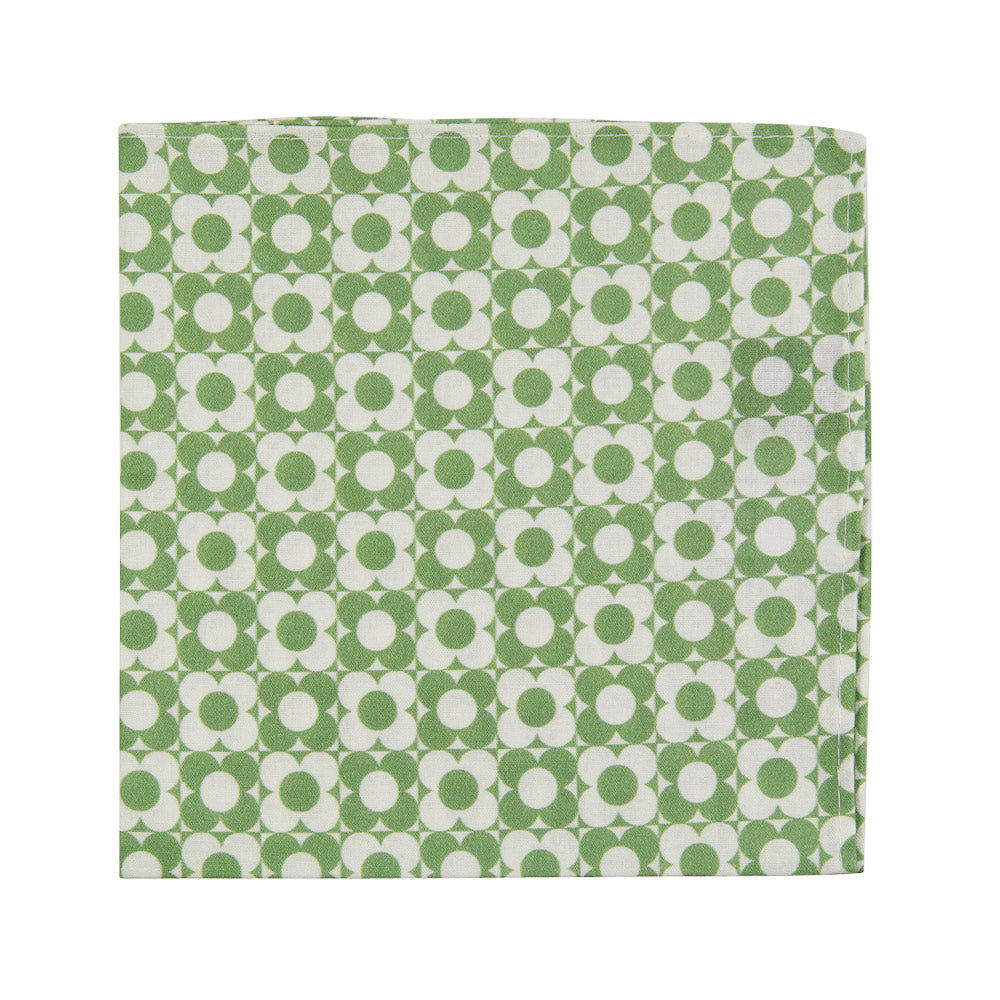 Groovy Pocket Square. Light cream and sage green circle daisy flowers throughout.