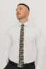 DAZI Holly Skinny Tie worn with a white shirt, black belt and black suit pants.
