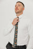 DAZI Holly Skinny Tie worn with a white shirt, black belt and black suit pants.