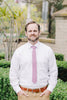 Lilas Tie worn with a white shirt and tan pants.
