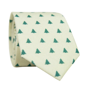 DAZI Pine Skinny Tie. Subtle mint green background with small green pine trees throughout. 