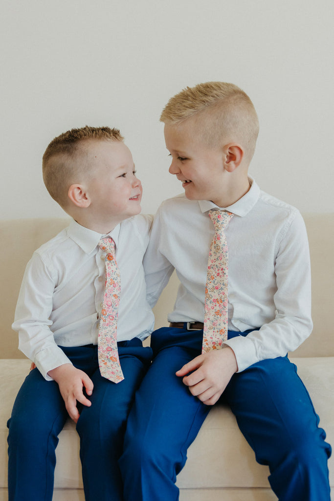 Pink Meadow Boys Tie | Kids Pre-Tied Floral Necktie, L (5 8 Yrs Old) | Adjustable Strap, 14" Length, 2" Width, 50% Cotton 50% Linen By DAZI Pink Meadow Boys Tie | Kids Pre-Tied Floral Necktie, L (5 8 Yrs Old) | Adjustable Strap, 14" Length, 2" Width, 50% Cotton 50% Linen By DAZI