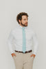 Riptide 3" Wide Standard Tie worn with a white shirt, brown belt and tan suit pants.