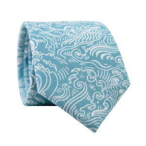 Riptide Skinny Tie. Light blue background with white ocean wave pattern throughout.