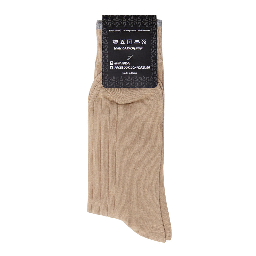 DAZI Dress Socks - Solid Sand Ribbed Dress Socks