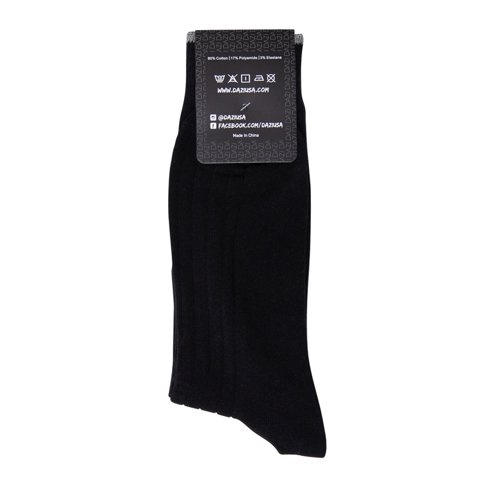 DAZI Dress Socks - Solid Shadow Black Ribbed Dress Socks