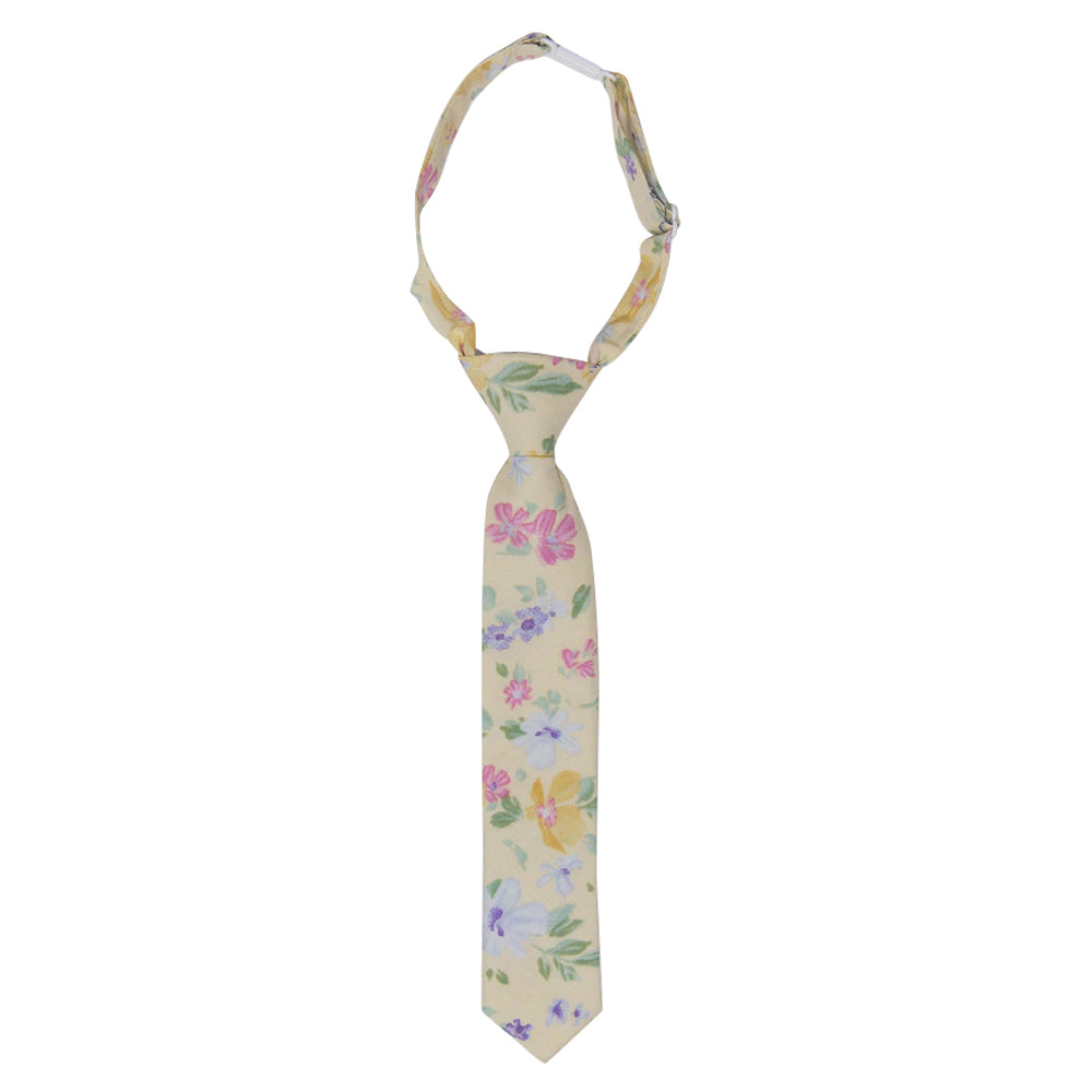 DAZI Yellow Freesia Boy Tie. Pre-Tied Necktie on adjustable neck strap with clasp.