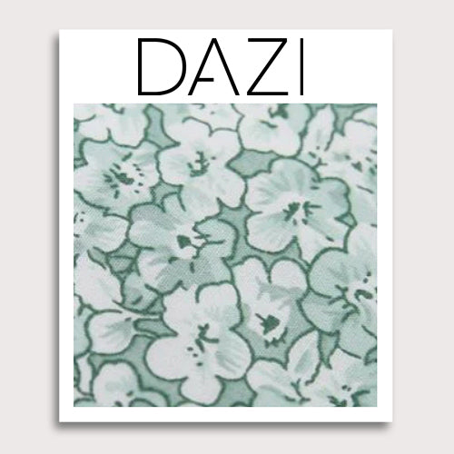 Feelin Lucky Floral Fabric Swatch Sample. 3" x 4" fabric sample on cardstock. Entire tie is covered with medium sized white and mint green flowers.