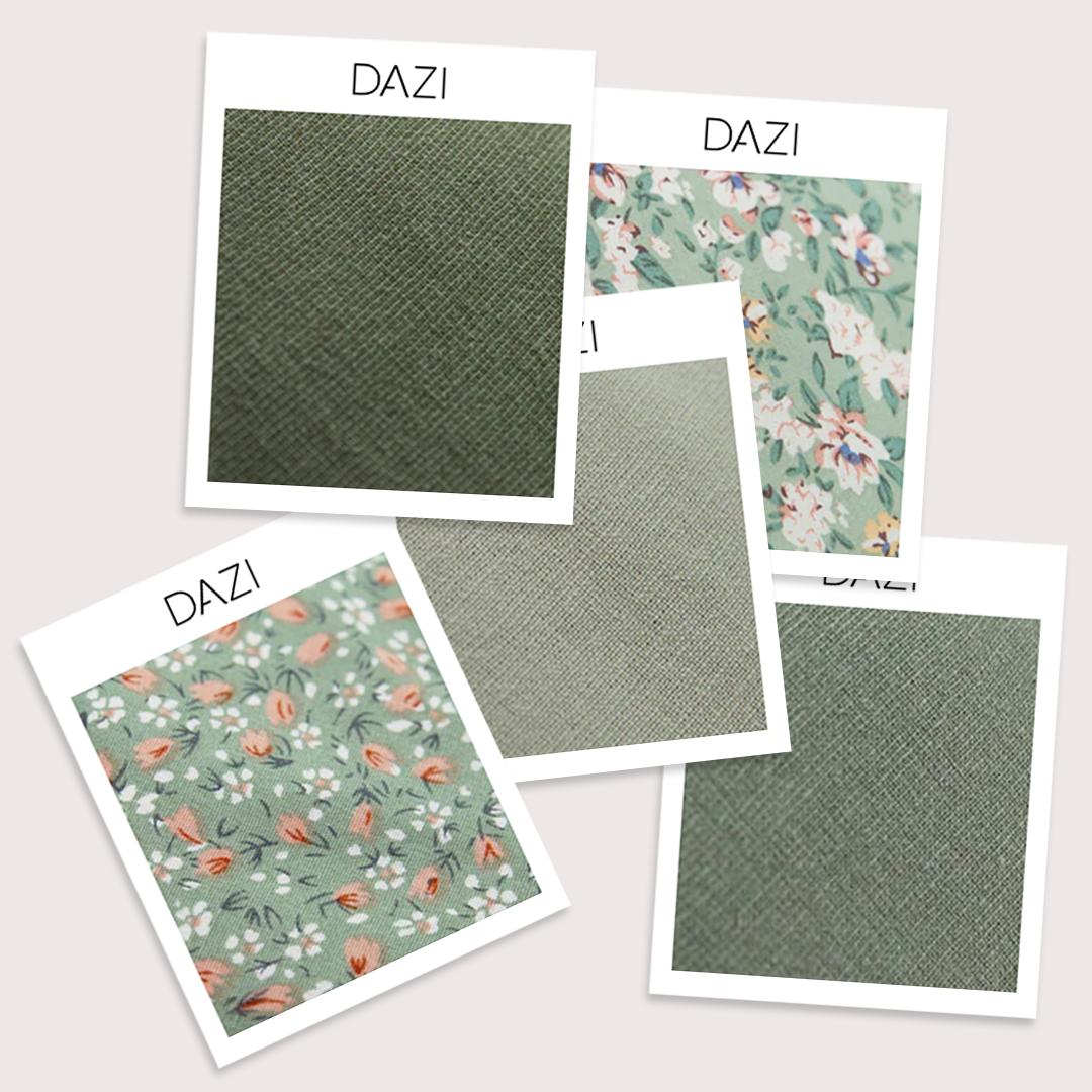Fabric Swatch Bundle with Sage, Faded Jade, Jungle, Light Sage and Calla Lily. 