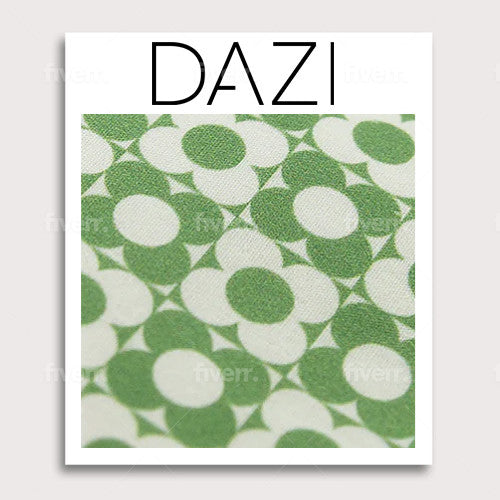 Groovy Fabric Swatch Sample. 3" x 4" fabric sample on cardstock. Light cream and sage green circle daisy flowers throughout.