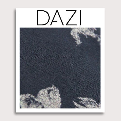 Nightfall Fabric Swatch Sample. 3" x 4" fabric sample on cardstock. Black background with big cream flowers.