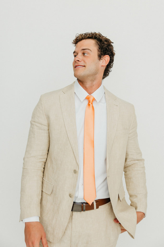 peach dress shirt with tie Gian Mario Boys Peach Dress Shirt Clip-on Brown Striped Tie Hanky Set Size 6