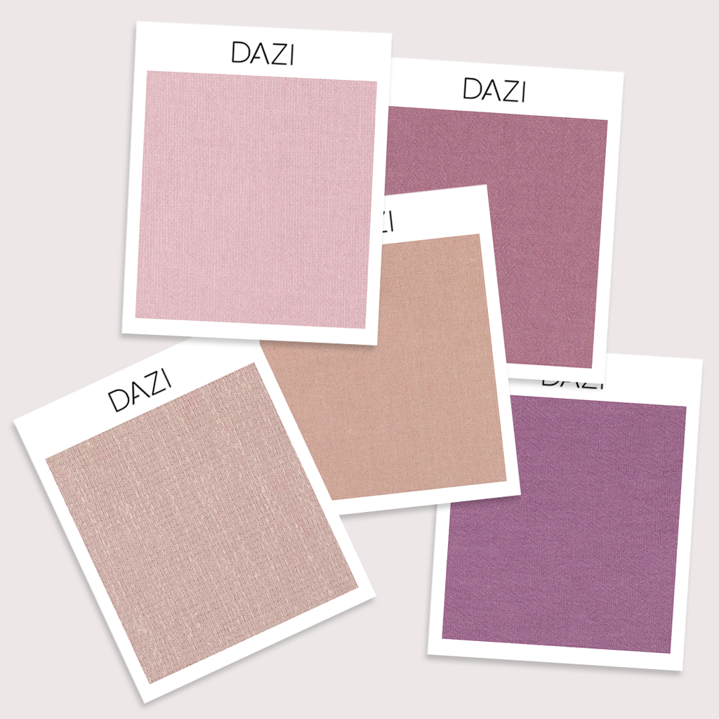 Fabric Swatch Bundle with Blush, Mauve, Pale Pink, Dusty Rose and Lilas.
