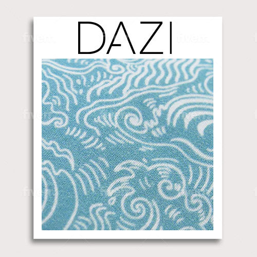 Riptide Fabric Swatch Sample. 3" x 4" fabric sample on cardstock. Light blue background with white ocean wave pattern throughout.