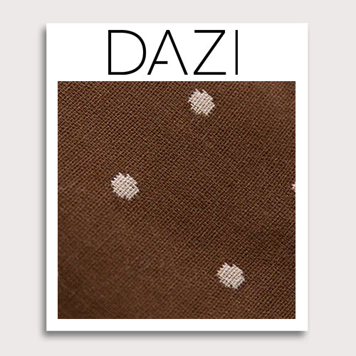 Sable Fabric Swatch Sample. 3" x 4" fabric sample on cardstock. Brown tie with cream or off white medium to small size dots.