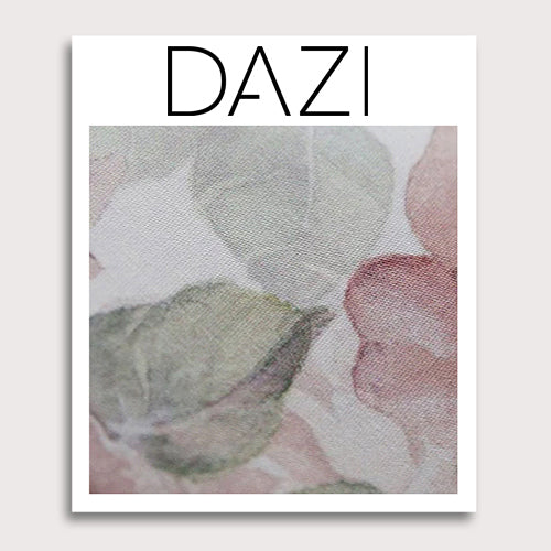 Smitten Fabric Swatch Sample. 3" x 4" fabric sample on cardstock. White background with large blush pink flowers and sage green leaves.