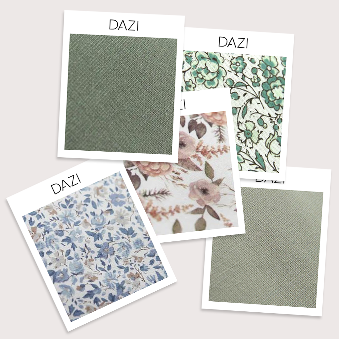 Fabric Swatch Bundle with Sage, Quicksand Roses, Hidden Garden, Light Sage and Scorpion Grass.