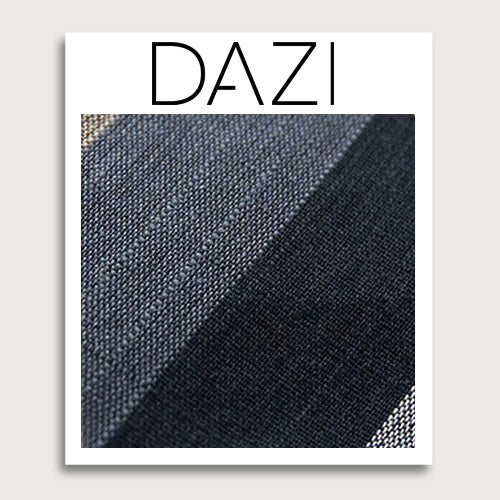 Tweed Fabric Swatch Sample. 3" x 4" fabric sample on cardstock. Textured fabric with thick diagonal stripes of gray, navy blue, steel dusty blue and cream off white. 