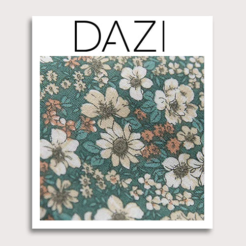 Willow Fabric Swatch Sample. 3" x 4" fabric sample on cardstock. Sage mint green background with small orange, yellow, white and green sunflowers and other small flowers and green leaves.