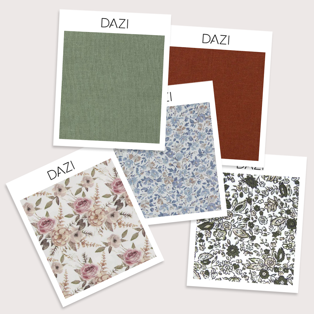 Fabric Swatch Bundle with Sage, Rust, Silhouette, Quicksand Roses and Scorpion Grass.