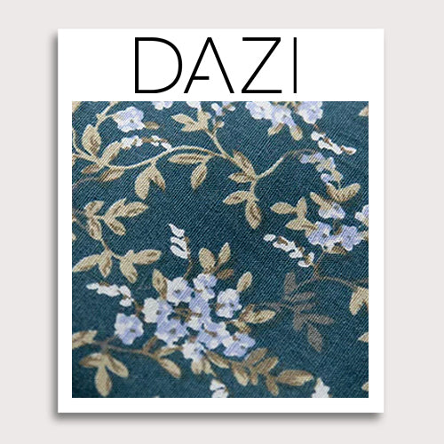 Woodland Fabric Swatch Sample. 3" x 4" fabric sample on cardstock. Teal green background with small white and light blue flowers and sage green leaves. 