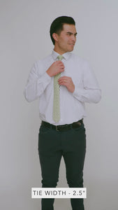 Groovy 2.5" Wide Skinny Tie worn with a white shirt, black belt and black suit pants.