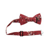 Autumn Pre-Tied Bow Tie with adjustable neck strap. Red background with tan, peach and white flowers with black stems and leaves.